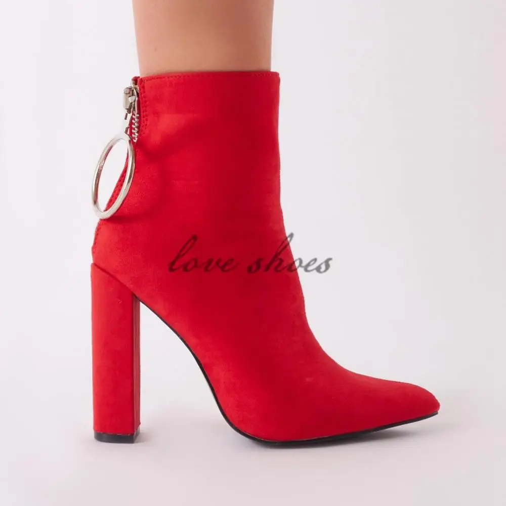 New arrival fashion design block heels ankle boots girls chunky heels pointed toe shoes