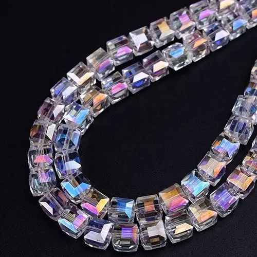 AB Colorful DIY Cube Crystal Glass Beads Faceted Square Charm Beads