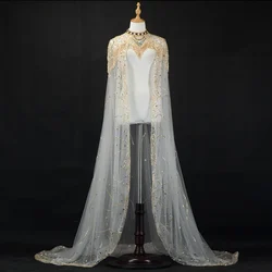 Heavy Beaded Long Evening Dresses Cape Luxury 2018 New High Quality White Cheap Guangzhou Wedding Cape Wedding Accessories