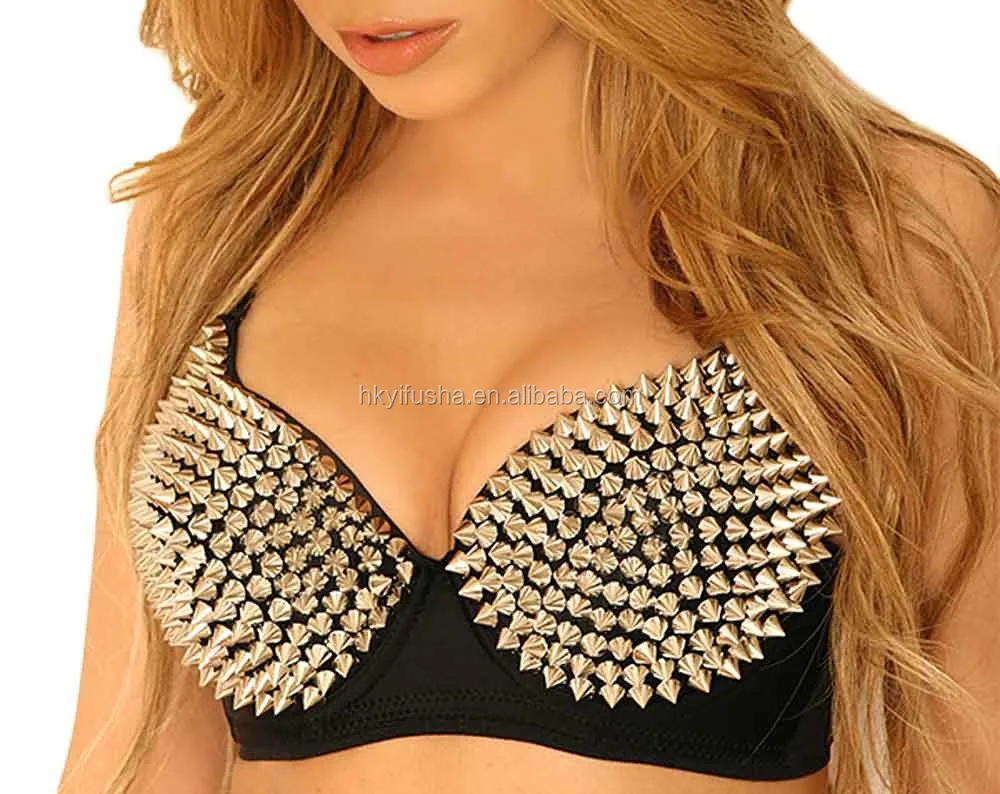 Hot selling top rated belly dance spike bras night club bra tops with studs rivets