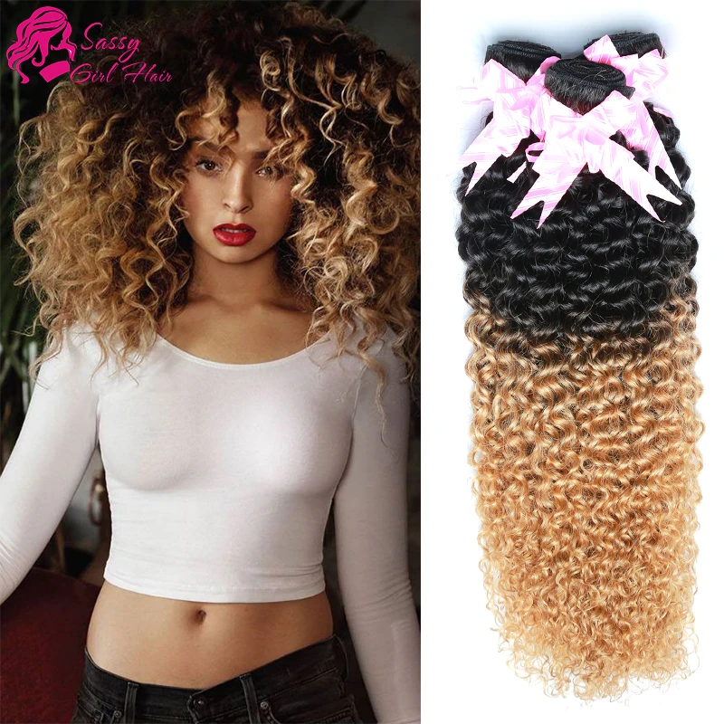 Malaysian Kinky Curly Hair Ombre Blond Malaysian Hair Weave Bundles 1b 27 Ombre Virgin Hair Malaysian