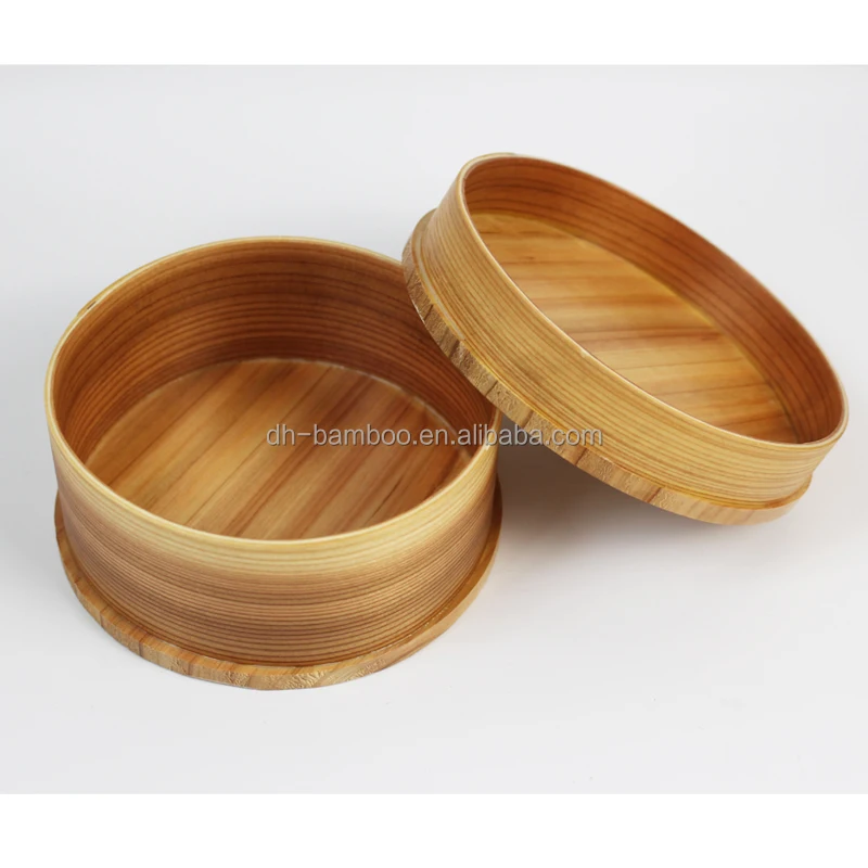 
High Quality Round Wooden Bento Lunch Box Leakproof Food Container Covering with PU Painting 