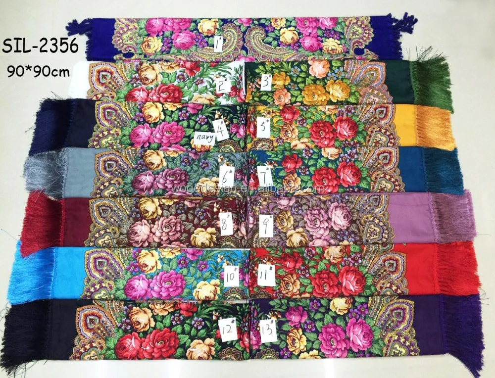 Best supplier Russian style bulk buy islamic wrap shawl scarfs boho hijab print lady viscose square floral scarf