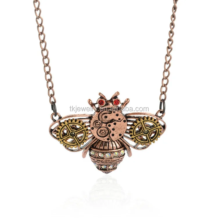 New Products Vintage Steam engine Necklace Steampunk Necklace honeybee Pendant Necklace