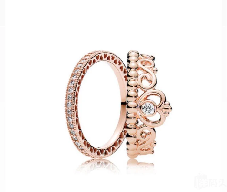 Wholesale rose gold silver ring for pandora high quality crown 925 ring set for pandora
