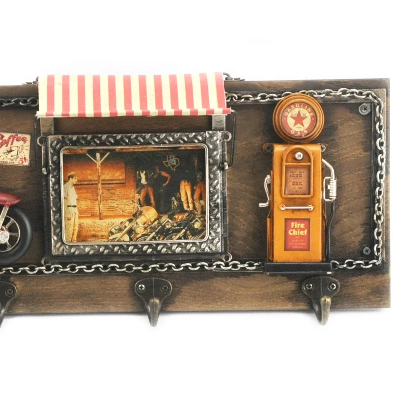 Creative Retro Metal Craft Vintage Metal Wall Photo Frame Hanging With Hook Motorcycle Model Gas Pump Cafe Home Wall Decoration