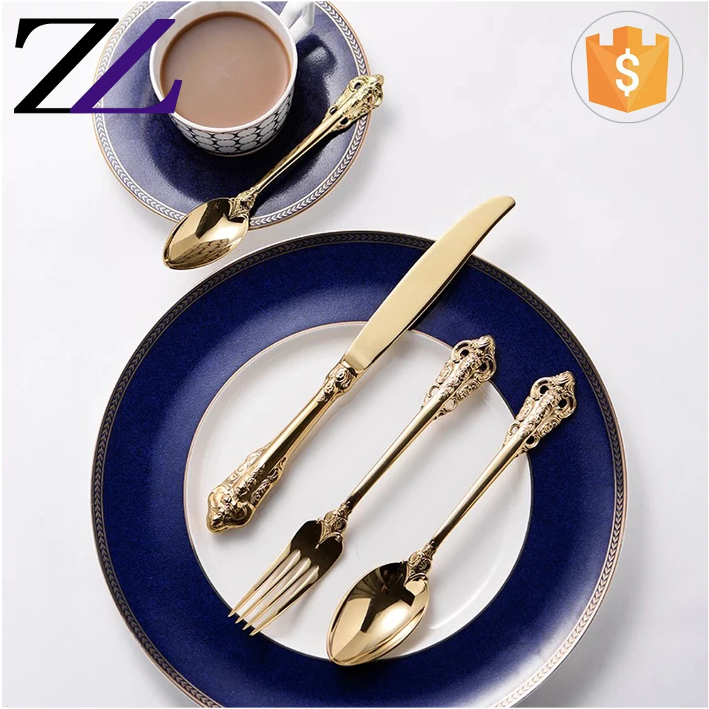 Factory Price eco-friendly dubai tableware used wedding cutery bulk gold plated 18/10 stainless steel flatware set