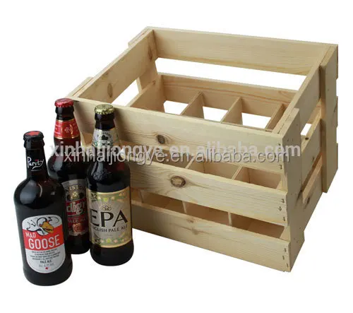 Customized 12 Bottle Wooden Beer Crate With Dividers