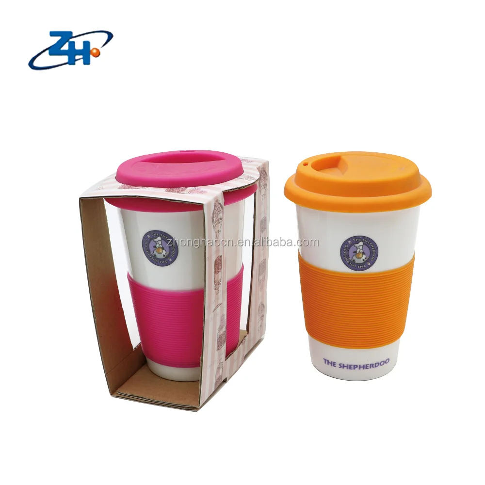 Wholesale  supplier ceramic sublimation travel porcelain cup custom ceramic coffee travel mug with silicone lid