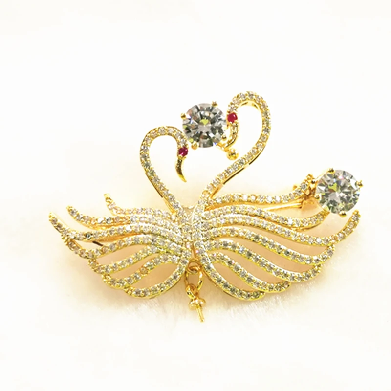 Korea  Wedding Accessory Evening Dress Prom Party Bridal Pearl Copper Zircon Swan Brooches