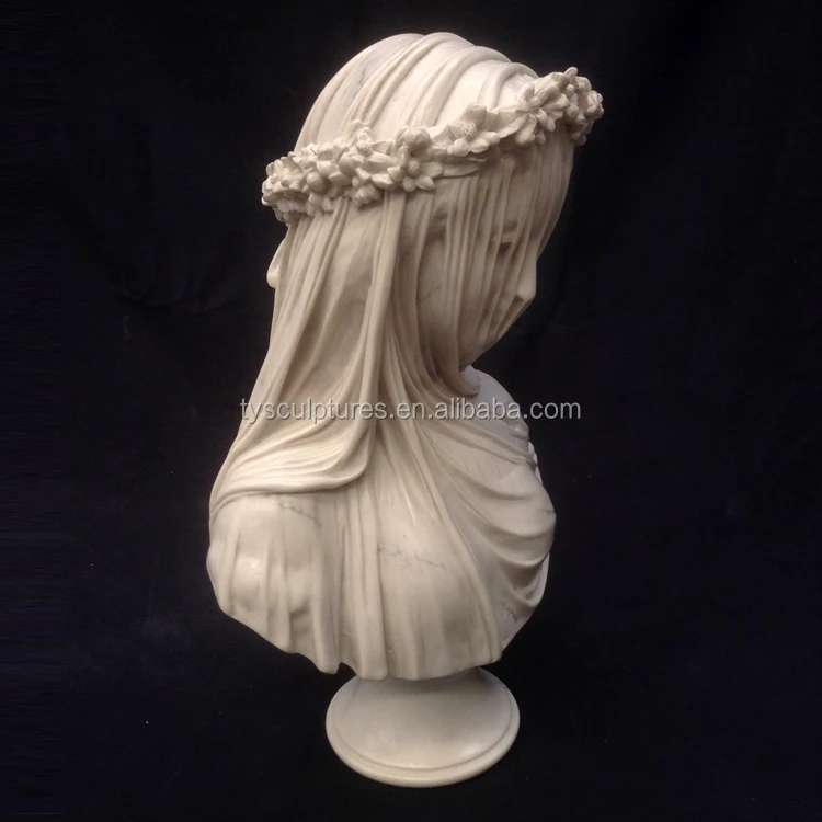 Stone Carving Marble White Sexy Lady Veiled Woman Bust Sculpture