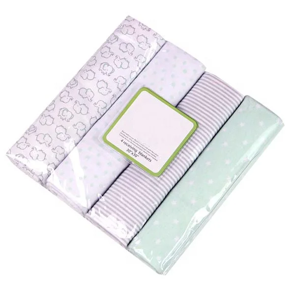 76*76cm 100% cotton 4 pack flannel receiving blanket for baby