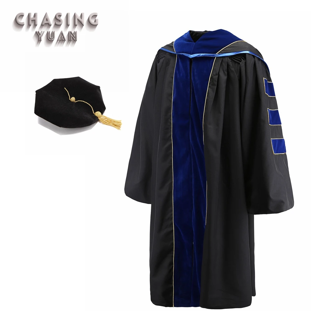 
Doctoral Regalia with Ph.D Blue Velvet &Cap 
