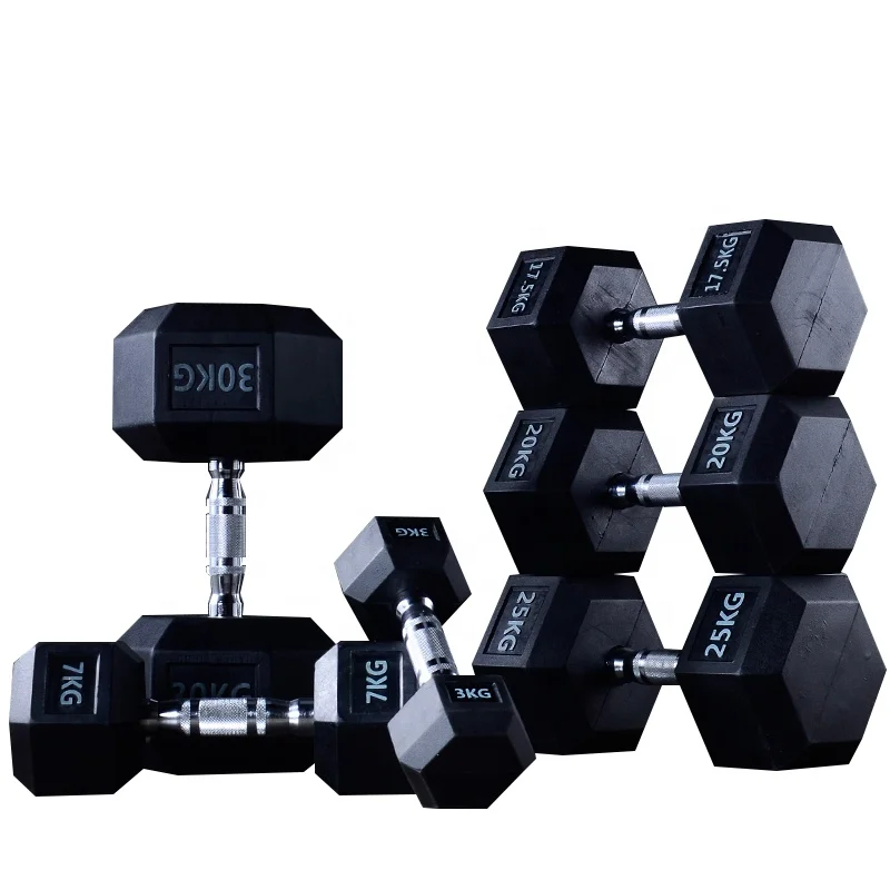 Body-Solid Rubber Encased rubber coated cast iron hex dumbbell set