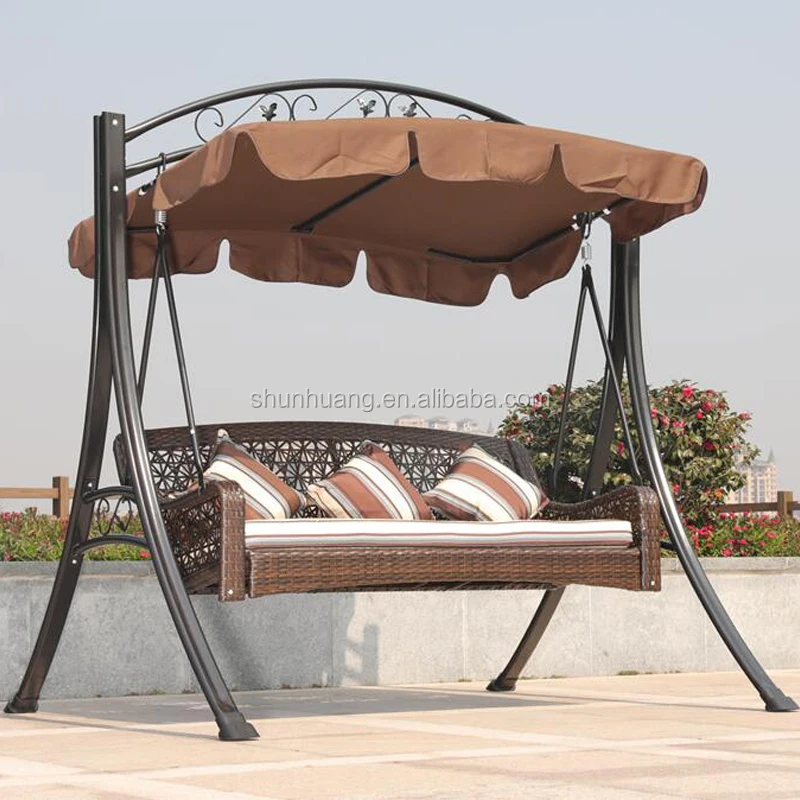 Распродажа металлический ротанговый стул 3-х местный для взрослых с навесом садовая мебель