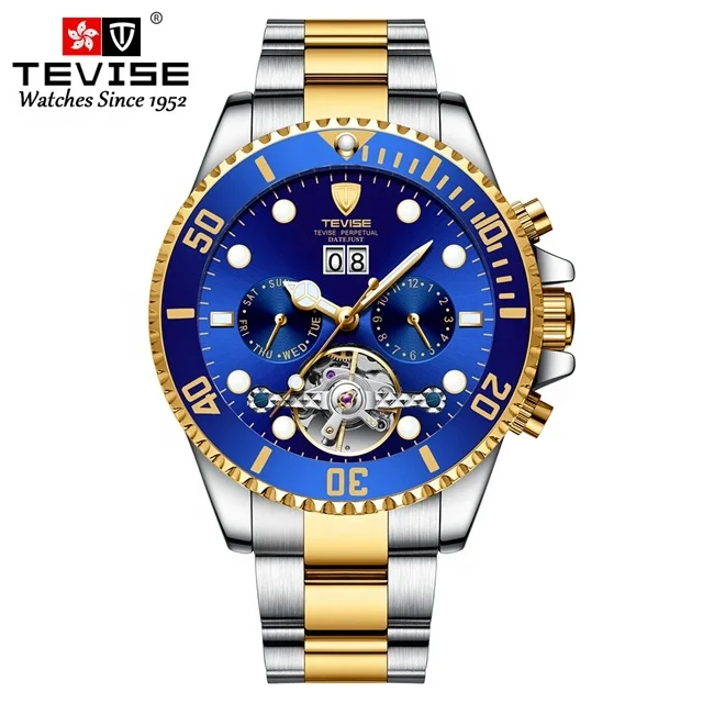 Роскошные Брендовые мужские автоматические механические часы Relojes Tevise T823 из нержавеющей стали