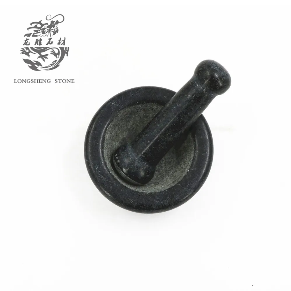 Eco-Friendly Home Kitchen Black Granite Garlic Keeper Stone Seasoning Grind Mortar Pestle Sets for Home & Restaurants