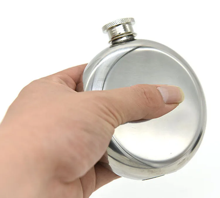 Плоская фляжка 5 унций из нержавеющей стали с воронкой, Круглый портативный контейнер для ликера, виски, винная бутылка