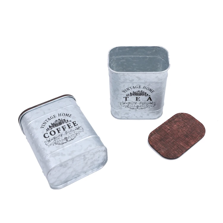 China Factory Gift Vintage Tea Tin Packaging Coffee Metal Box With Wooden Lid
