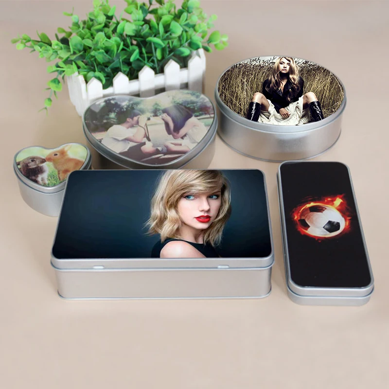 Round  Heart  Rectangle Shape Sublimation Blank Metal Candy Pencil Box Case