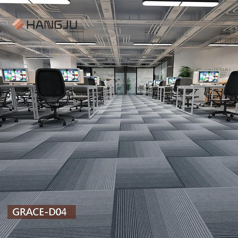 Stocks Strip Line Commercial Office Carpet Tiles with PVC Backing New Design Shanghai Hangju Grace-D series