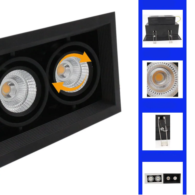 Led Daring Lamp Single Double Three Head Bean Gall Light COB Spotlight Three Head Embedded Grille Square Ceiling Light 20 Watt 1