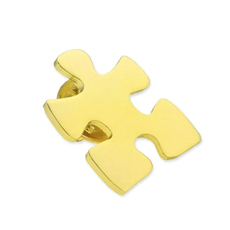 Custom puzzle pieces shape metal gold plating epoxy pin badge