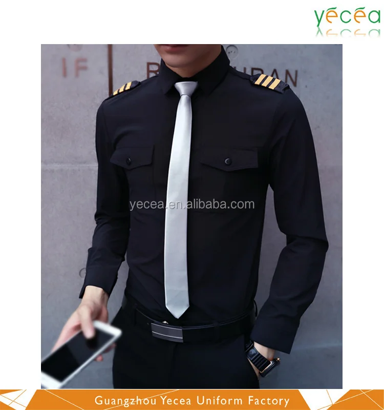 Fashion formal men long sleeve pilot shirt with epaulettes dress