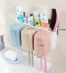 Hot Selling Modern Family  Bathroom Accessories Plastic Toothbrush Toothpaste Holder Set With Storage Rack