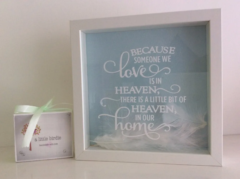 Because someone we love is in Heaven feather glitter box frame