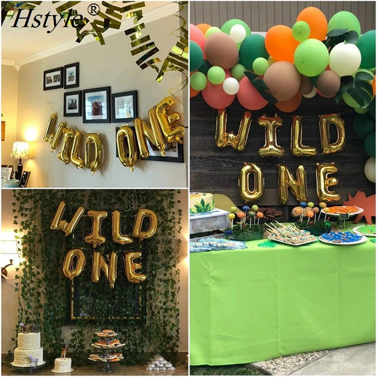 Надпись «Wild ONE», украшения для вечеринок с рисунком воздушных шаров листья тропической пальмы для Baby Shower или для вечеринки по случаю Happy для вечеринок по случаю Дня рождения SET273A