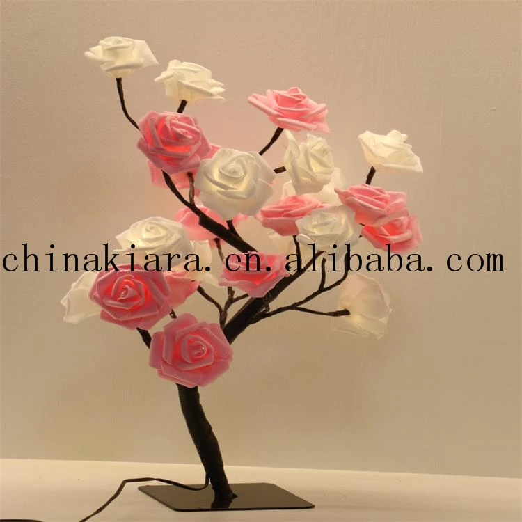 Home Christmas Party Wedding Decoration Blue Rose Flower Light Table Tree Lamp