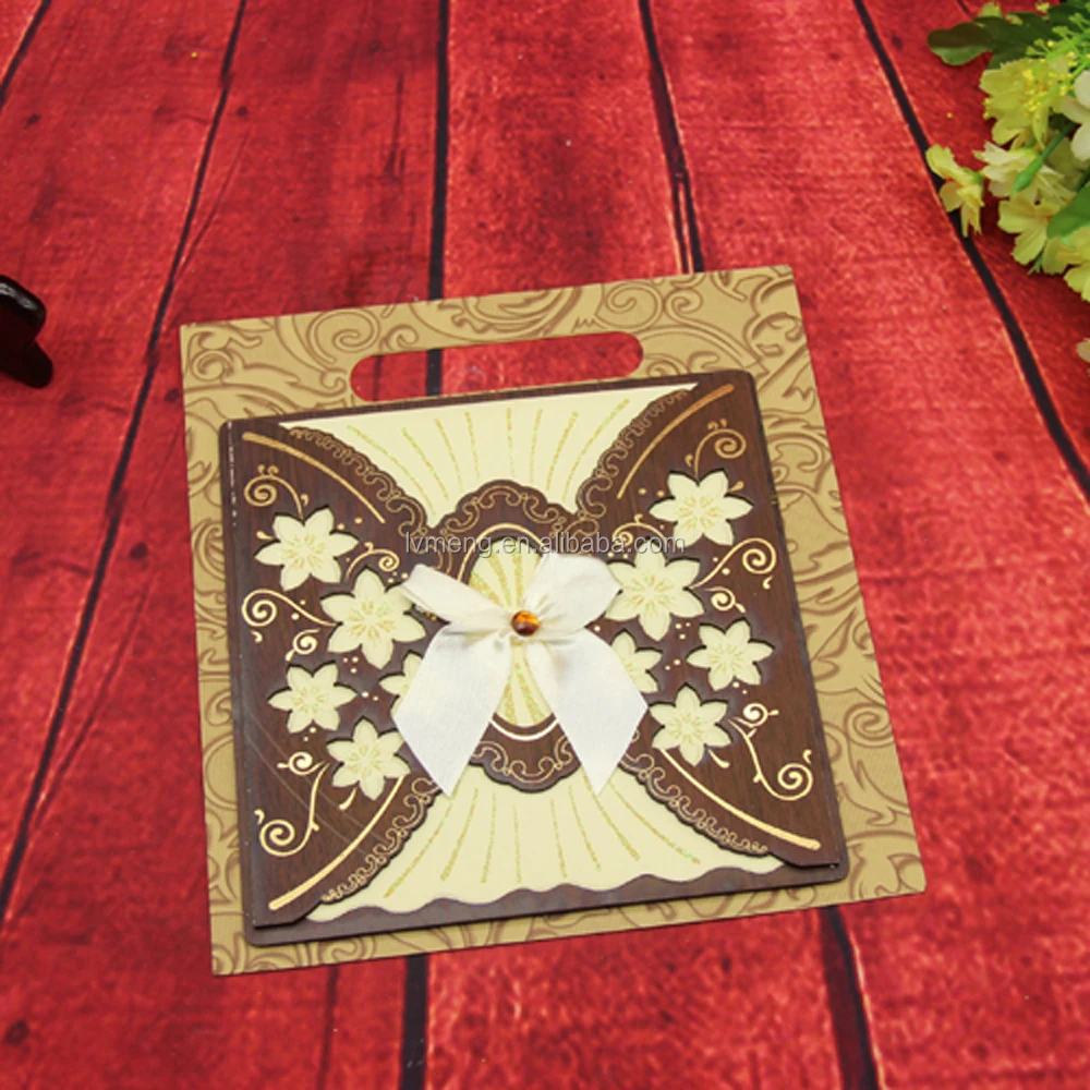 Beautiful customize free printing wooden wedding invitation card wholesale manufacturer