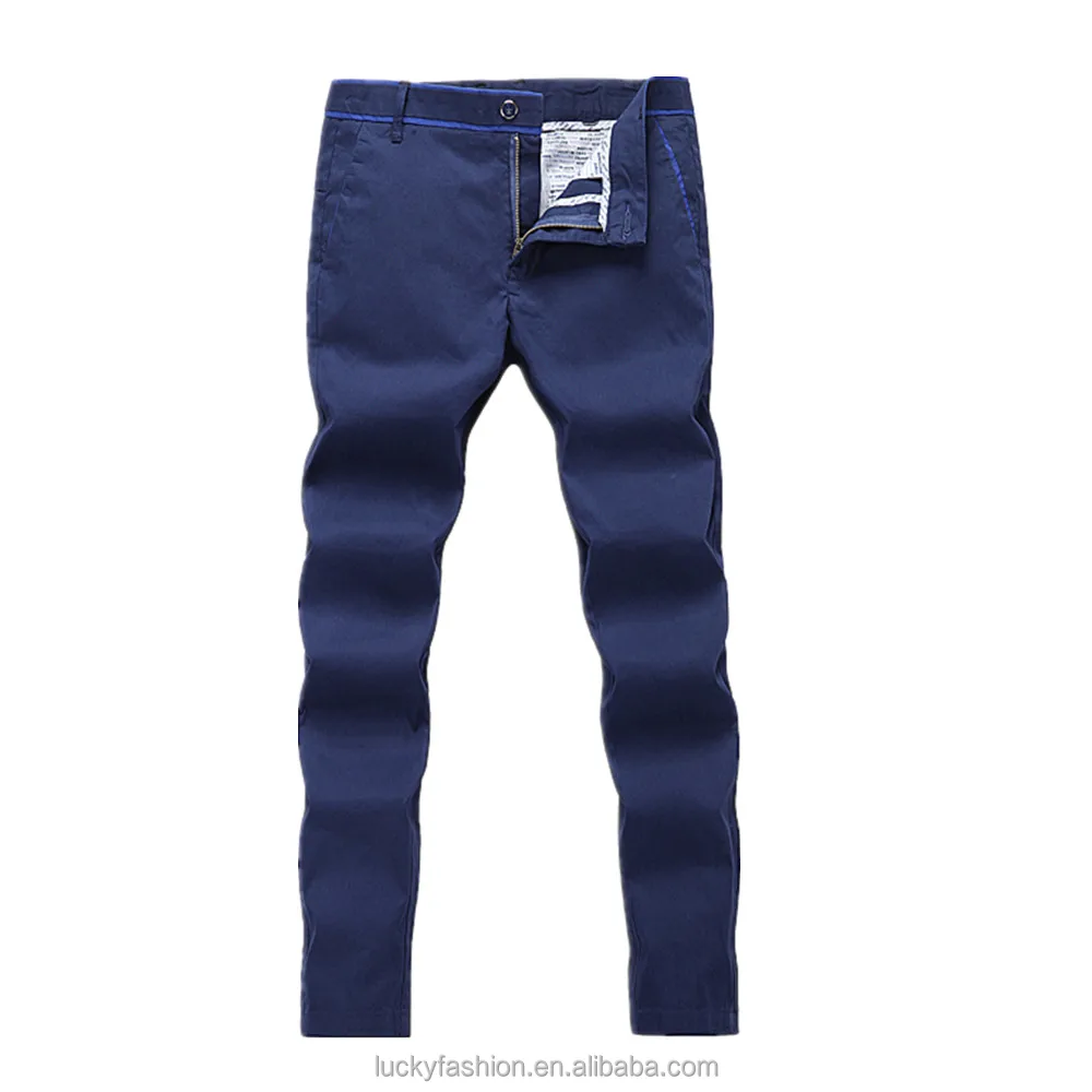 New Style Pure Color Contrast Casual Skinny Custom Trousers Cotton Chino Pants For Men