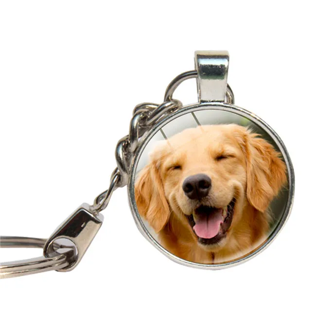 Schnauzer Dog Keychain Glass Cabochon Husky Corgi Lovely Dog Key Ring Glass Dome Pet Custom Photo Key Chains Jewelry Key Holder