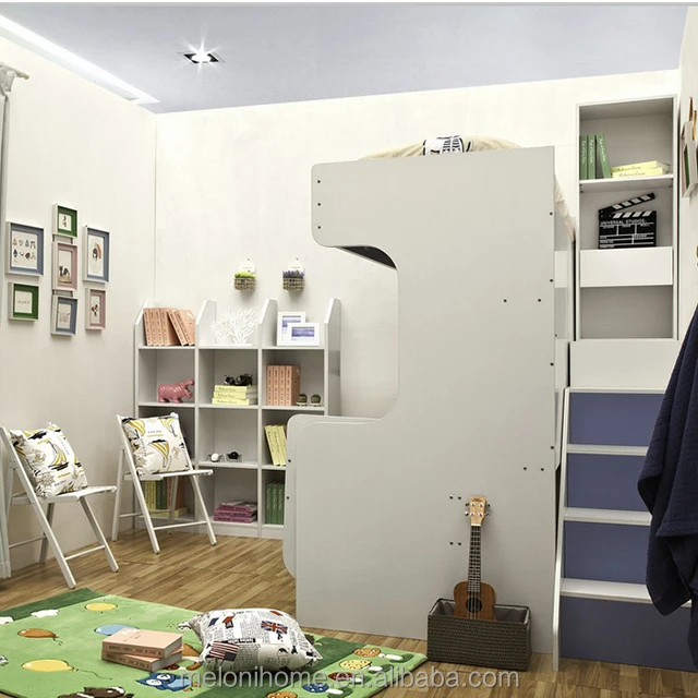 Children Bunk Folding Bed with Study Table ,Kid Bed Furniture