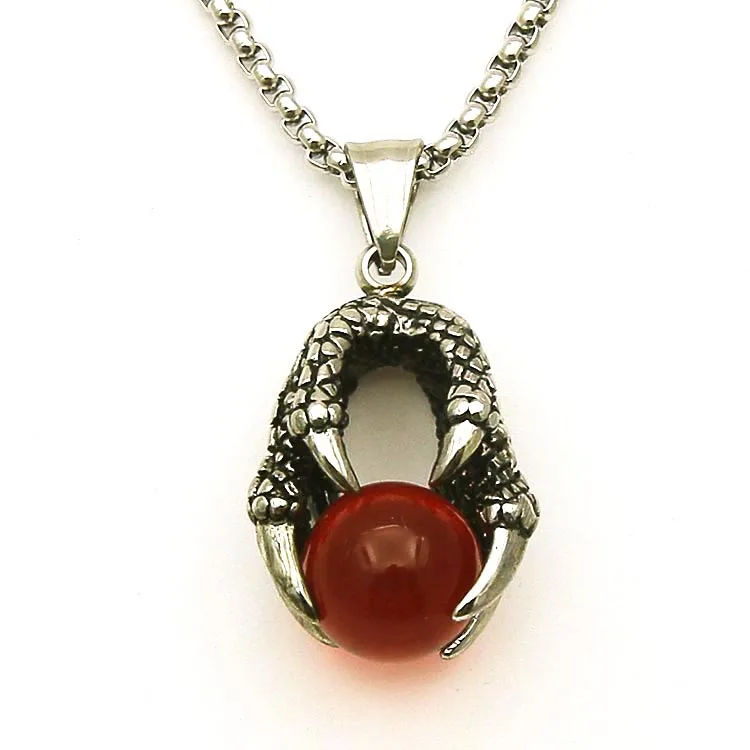 Large Black Ball Eagle Claw Charm Pendant Necklace for Man Boys