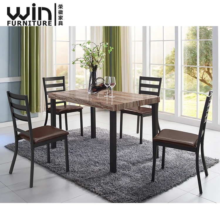 
Home Use 6 Seater Dining Table Modern Extendable Table Top with Metal Base 