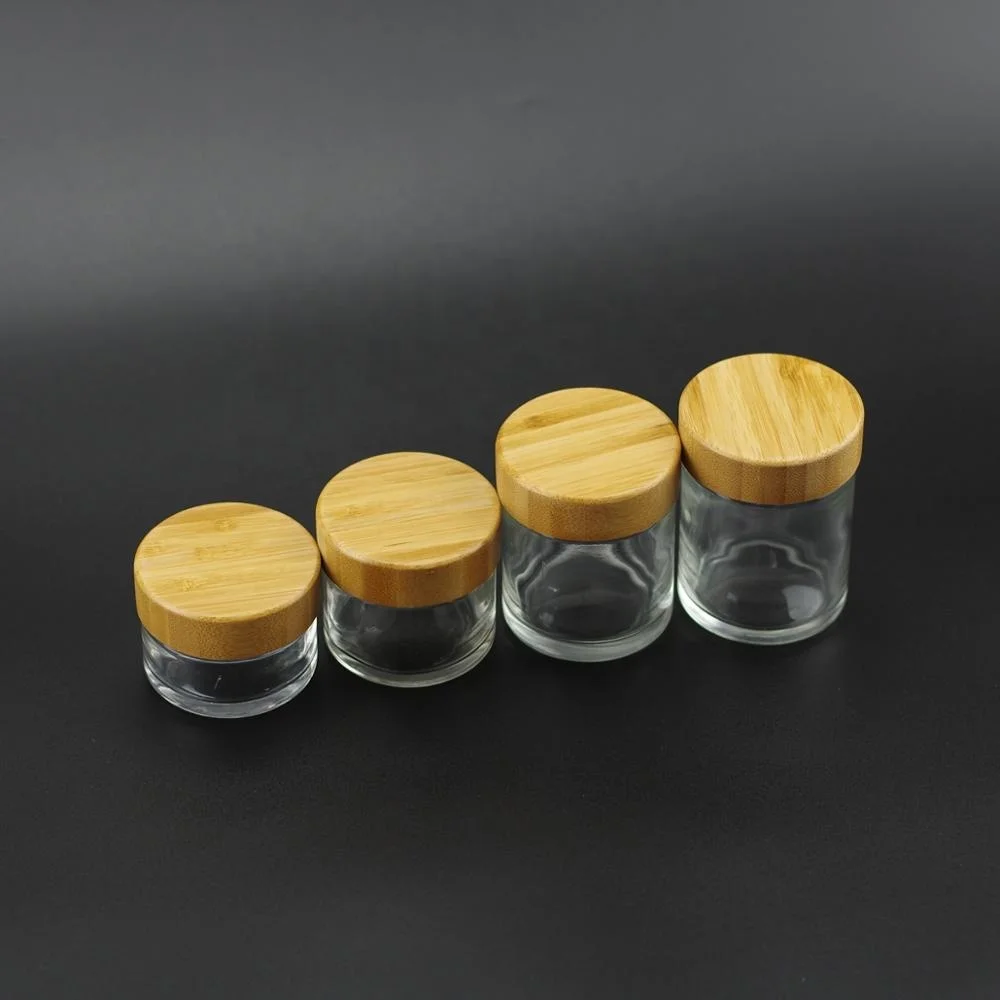 30ml 60ml 100ml 120ml clear glass jar with child resistant real bamboo lid packaging for cosmetic cbd oil