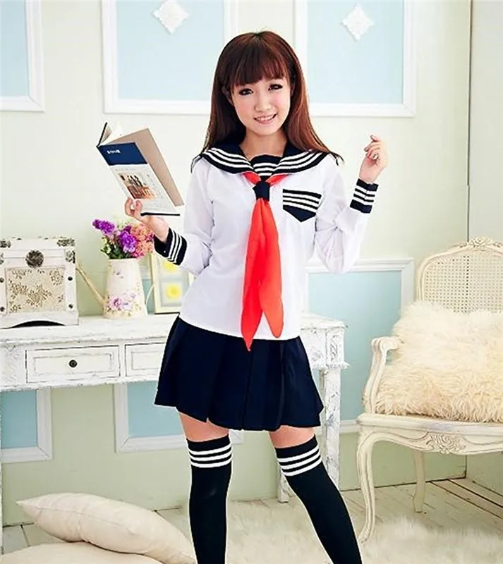 
Wholesale sailor style korean girls school uniform shirt and pleated skirt pictures design 