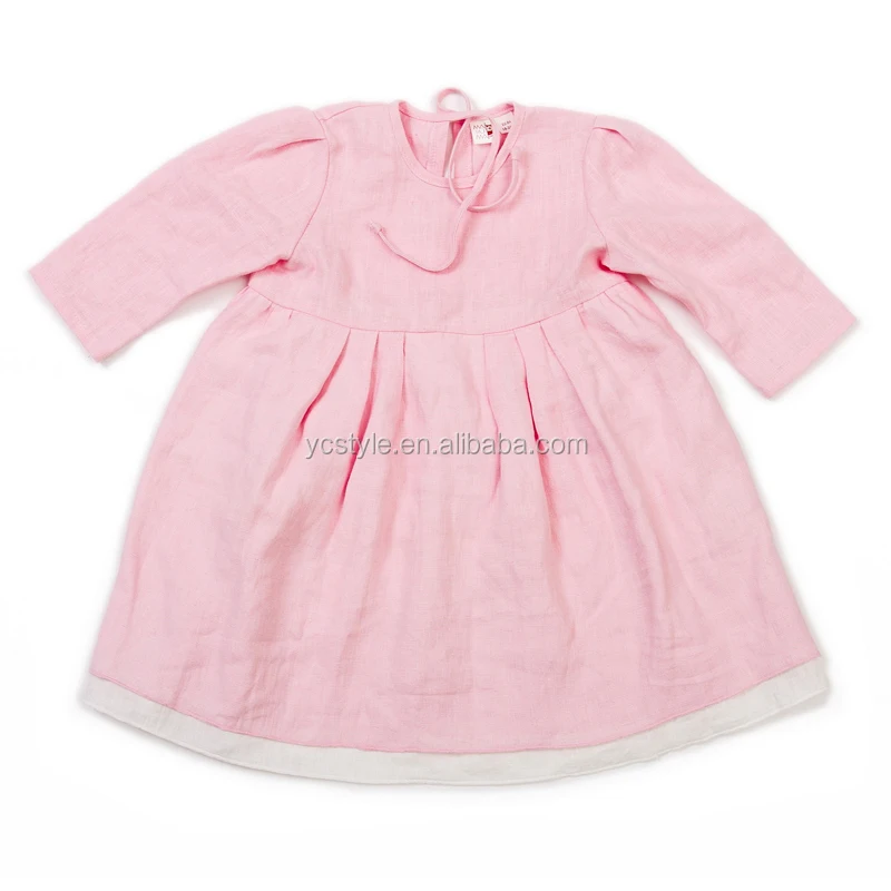 Wholesale baby clothes good quality simple design long sleeve and soft linen baby girls dress clothing children frocks designs