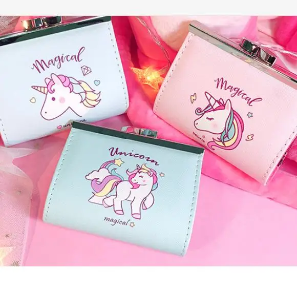 
2019Creative cartoon unicorn PU imitation leather change bit card package female cute buckles students short wallet pn2212 