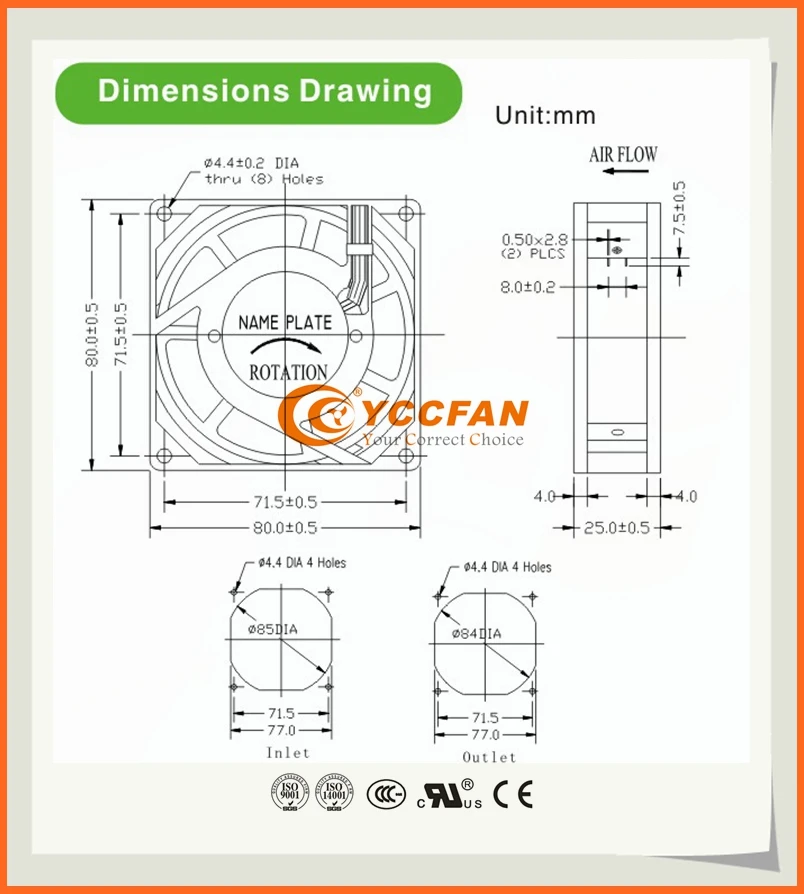 EC AC 220V Cooling 80X80X25MM 8025 Brushless  110V Mini Fan