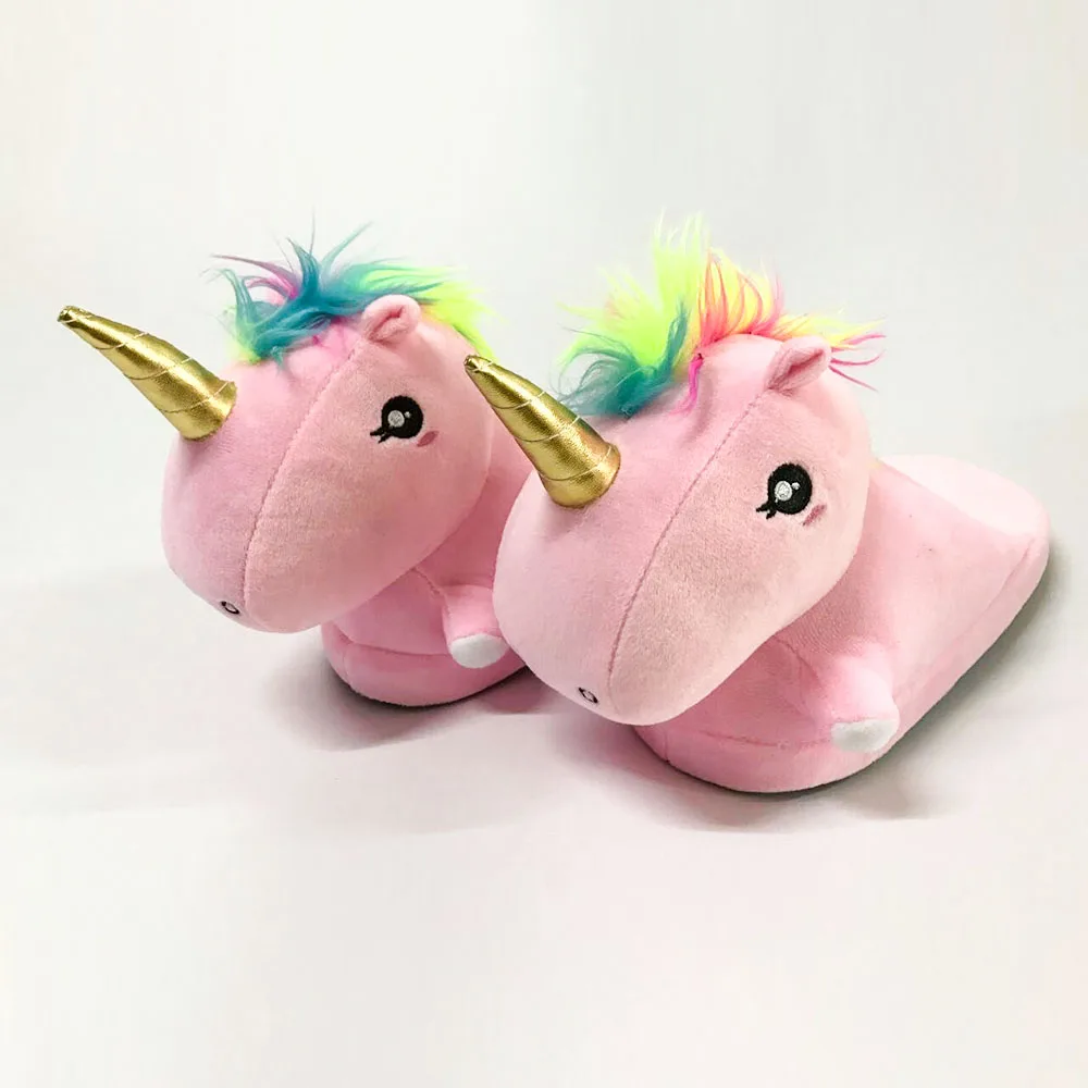 White Plush Unicorn Slippers Custom Kids Plush Slippers Children Home Plush Slippers For Bedroom