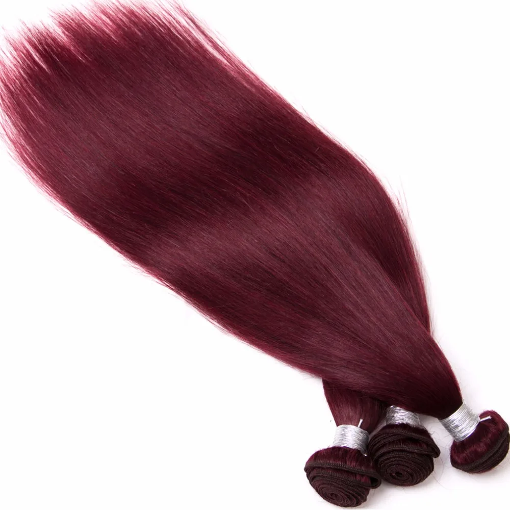 Wine Red Human Hair Bundles Burgundy Remy Brazilian Straight Hair Extensions Hair Weft 99j