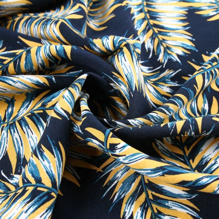 Leaves printed casual spandex 100% rayon viscose lining polyester fabric