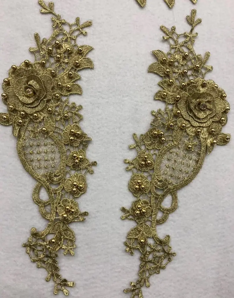 1pc Super Luxury Gold Bead Pear Lace Appliques Exquisite Wedding Dress Grown Bridal Veil