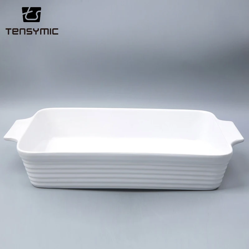 straight stripe rectangle square baking dish and pan custom logo ceramic bakeware with handle