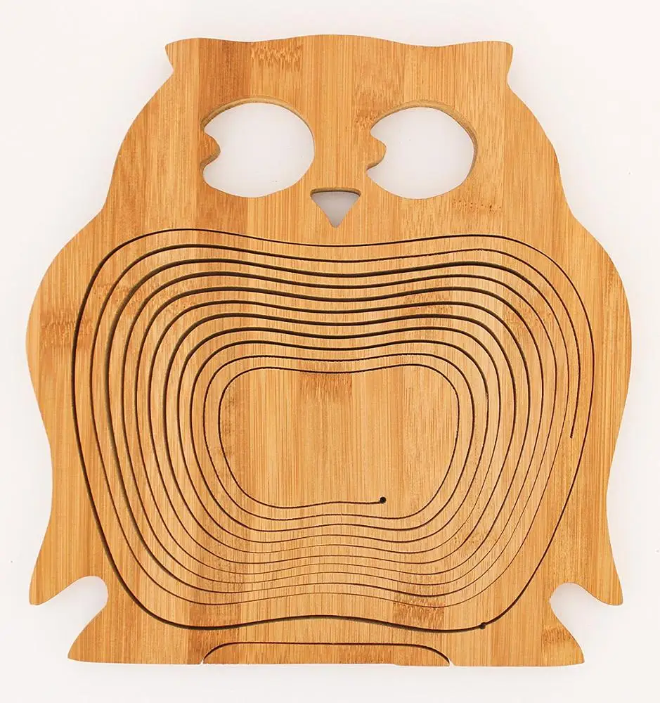 Natural Bamboo Owl Shape Folding Collapsible Fruit Basket