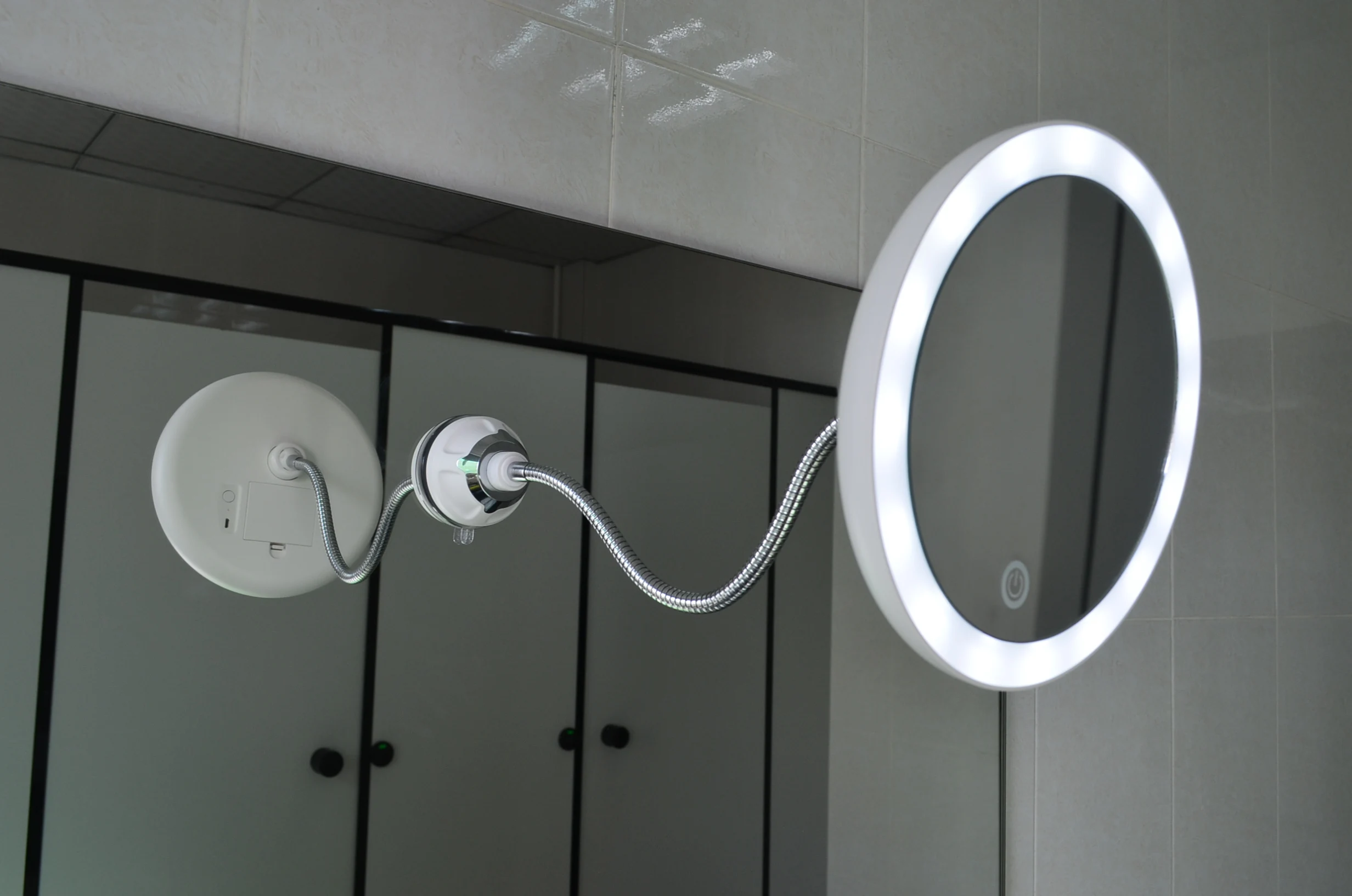 Round Bathroom Mirror Professional Compact LED Light Vanity Mirror Desktop Travel Vanity Mirror for Bathroom with 5x Magnifier